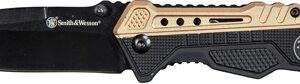 S&w Knife Black-fde Spring Ast - 3.5" Black Blade Rub-alum