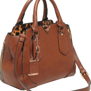 Bulldog Concealed Carry Purse - Satchel Chestnut W- Leopard Tm