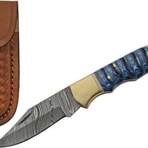 Szco Rite Edge 3" Blue Grooved - Wood Damascus Lockback W-shth