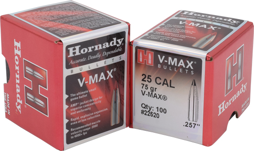 Hornady Bullets 25 Cal .257 - 75gr V-max 100ct 40bx-cs