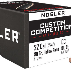 Nosler Bullets 22 Cal .224 - 80gr Hp-bt Custom Comp. 100ct!