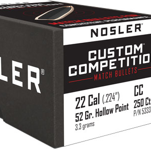 Nosler Bullets 22 Cal .224 - 52gr Hp-bt Custom Comp. 250ct!